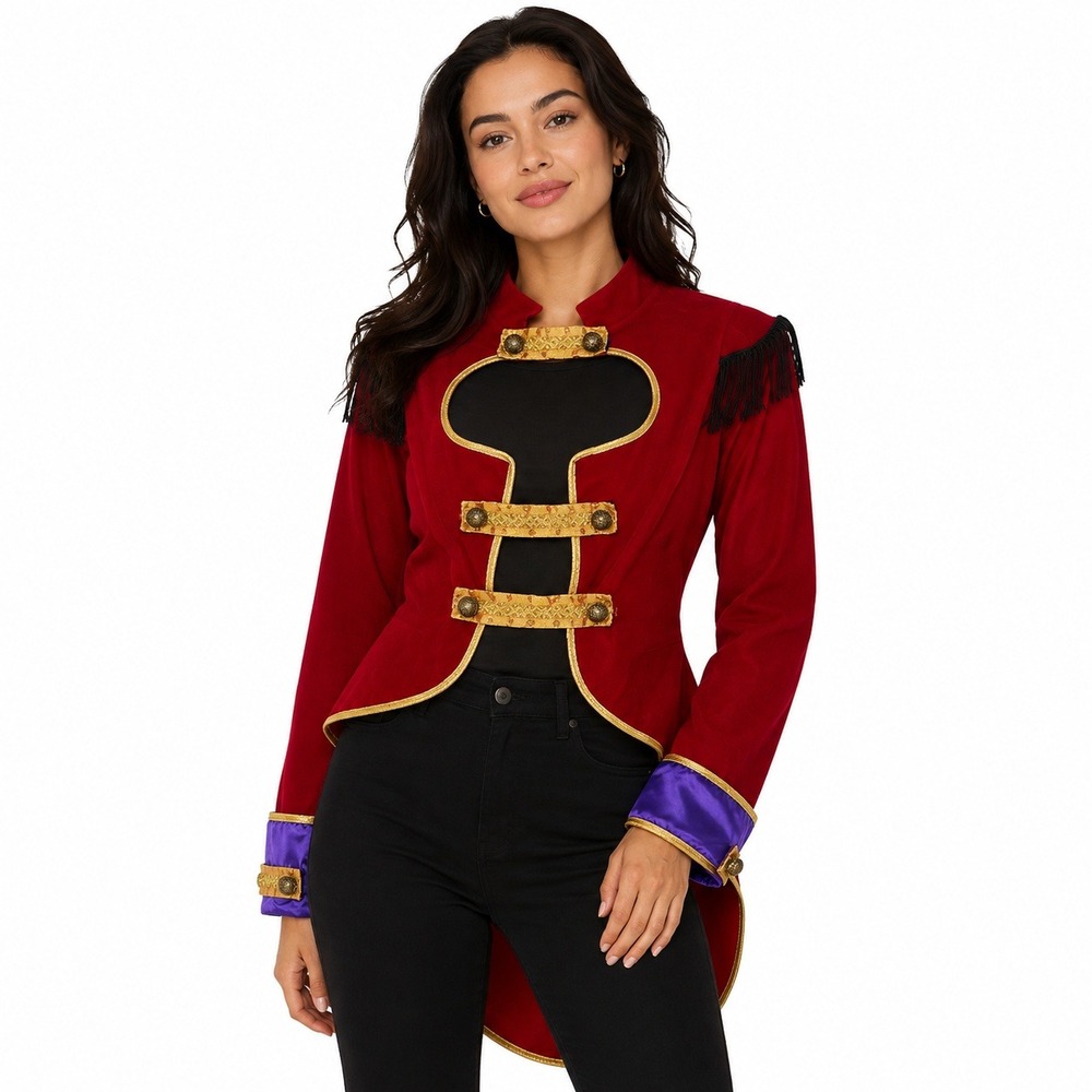 Rubie's Ringmaster Costume Jacket Women Medium Red Velvet Fringe Tailcoat